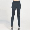 Fake two-piece lined pockets stretch high waist running fitness sports leggings