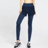 Fake two-piece lined pockets stretch high waist running fitness sports leggings