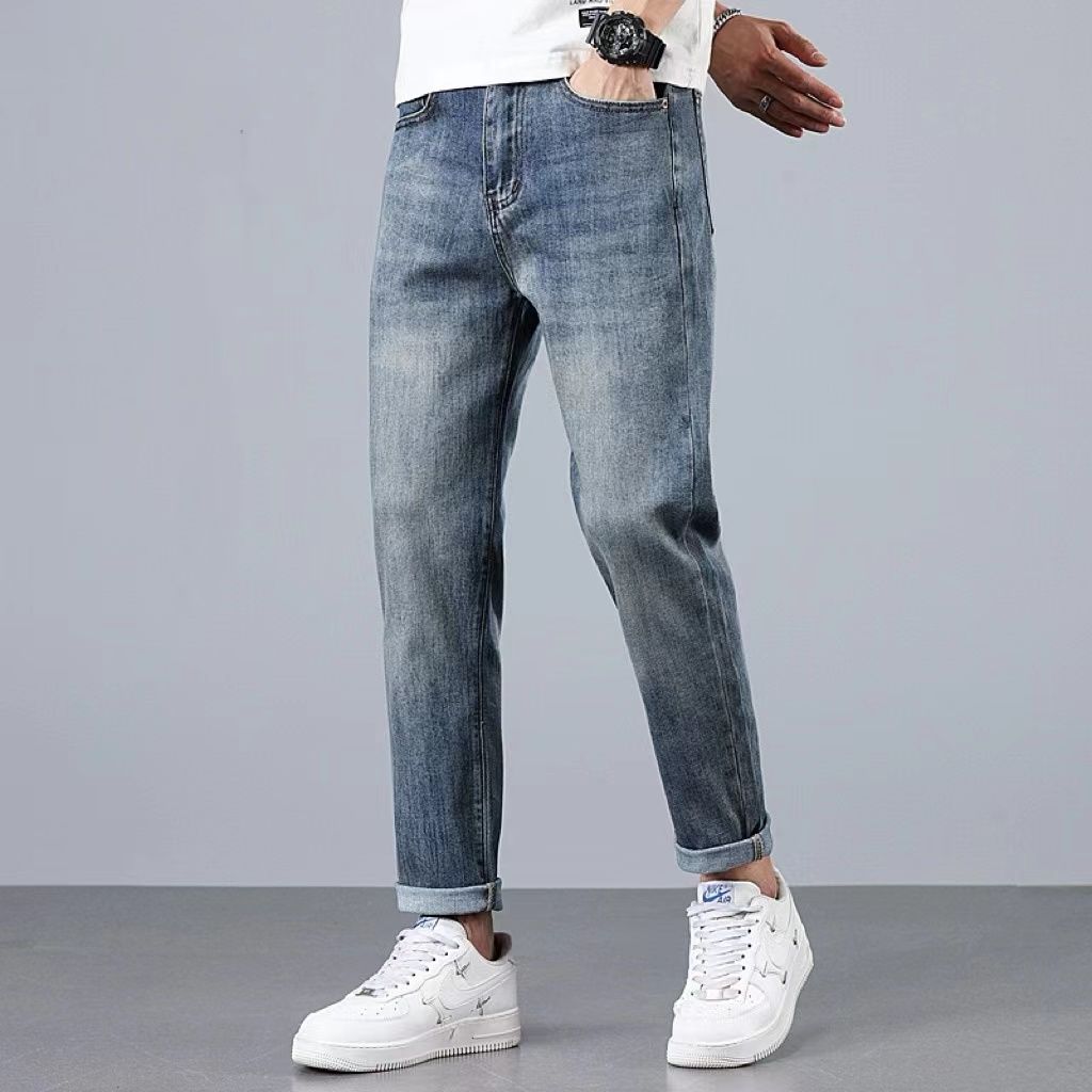 spring, autumn and summer new thin jeans small straight slim nine-point pants